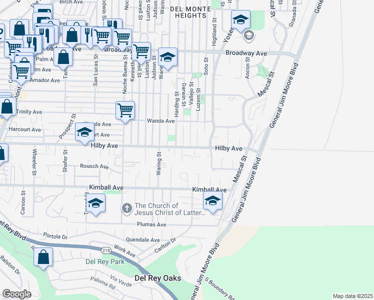 map of restaurants, bars, coffee shops, grocery stores, and more near 1516 Hilby Avenue in Seaside