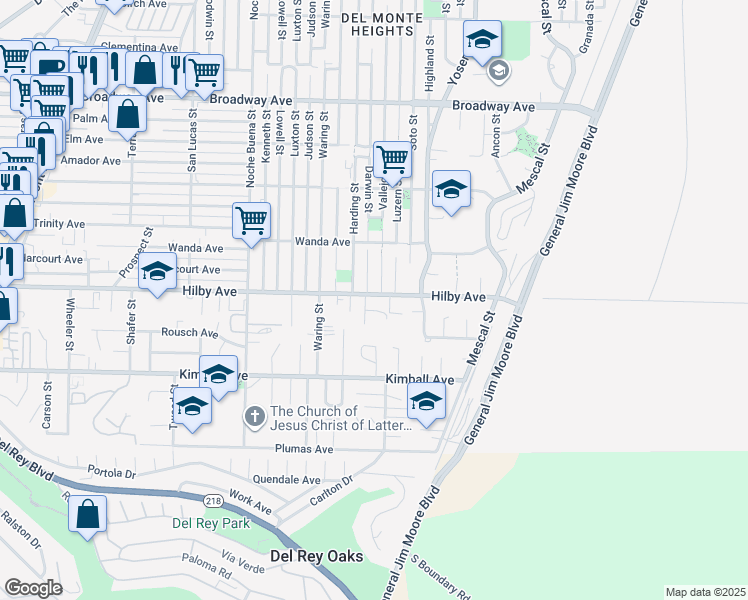 map of restaurants, bars, coffee shops, grocery stores, and more near 1516 Hilby Avenue in Seaside