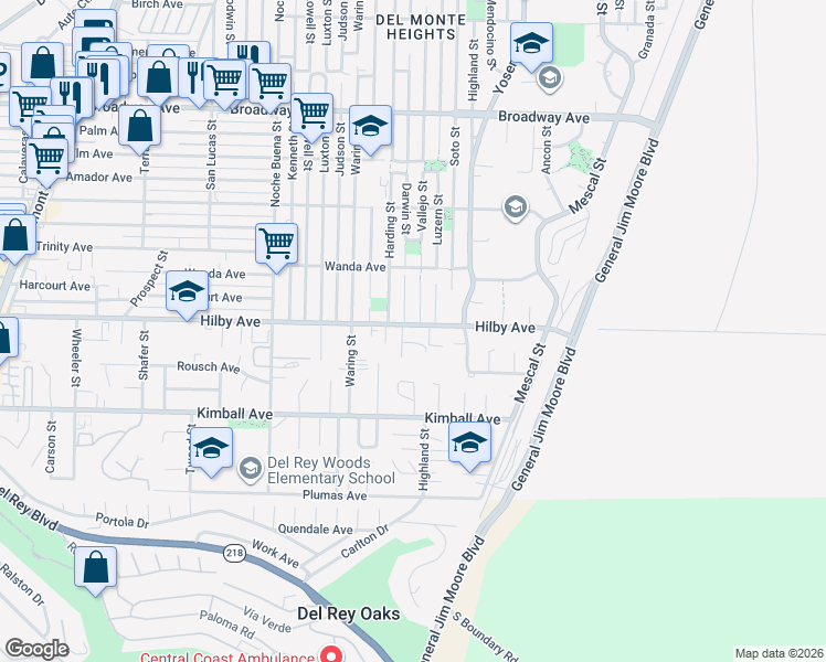 map of restaurants, bars, coffee shops, grocery stores, and more near 1516 Hilby Avenue in Seaside