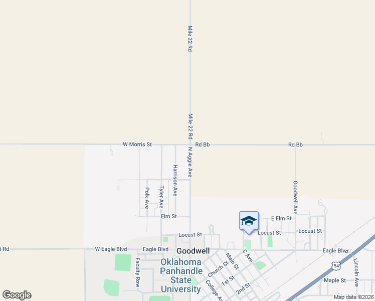 map of restaurants, bars, coffee shops, grocery stores, and more near Mile 22 in Goodwell