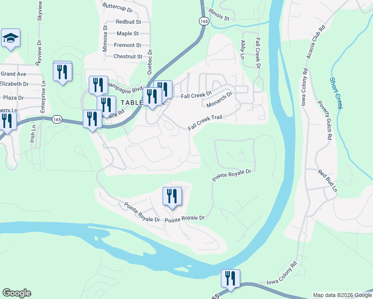 map of restaurants, bars, coffee shops, grocery stores, and more near 10 Scenic Court in Branson