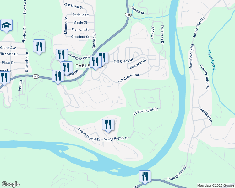 map of restaurants, bars, coffee shops, grocery stores, and more near 40 Scenic Court in Branson