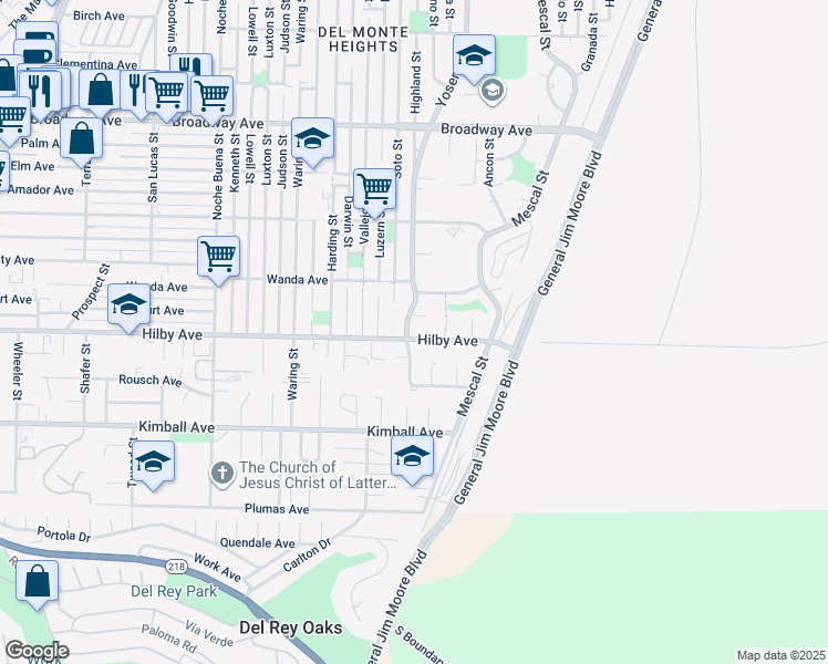 map of restaurants, bars, coffee shops, grocery stores, and more near 2 Valencia Court in Seaside