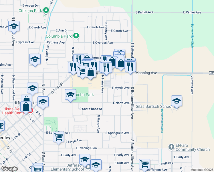 map of restaurants, bars, coffee shops, grocery stores, and more near 776 North Haney Avenue in Reedley
