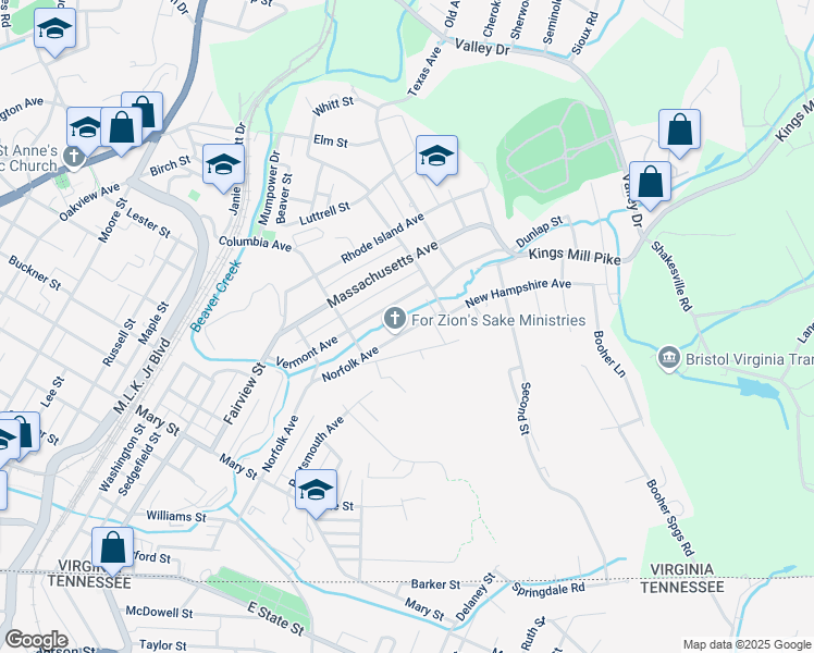 map of restaurants, bars, coffee shops, grocery stores, and more near 1204 New Hampshire Avenue in Bristol