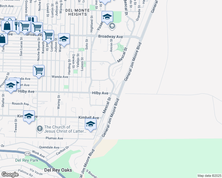 map of restaurants, bars, coffee shops, grocery stores, and more near 1245 Mescal Street in Seaside