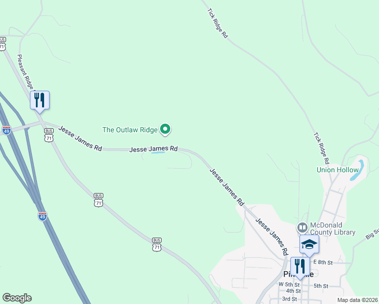 map of restaurants, bars, coffee shops, grocery stores, and more near 1471 Old US Highway 71 in Pineville