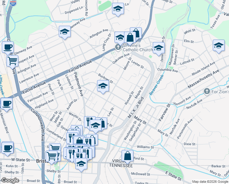 map of restaurants, bars, coffee shops, grocery stores, and more near 707 Moore Street in Bristol