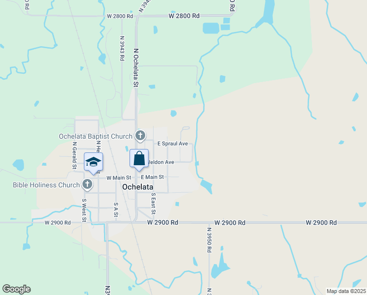 map of restaurants, bars, coffee shops, grocery stores, and more near 2 East Spraul Avenue in Ochelata