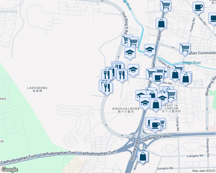 map of restaurants, bars, coffee shops, grocery stores, and more near Er Huan Nan Lu in Ji Nan Shi