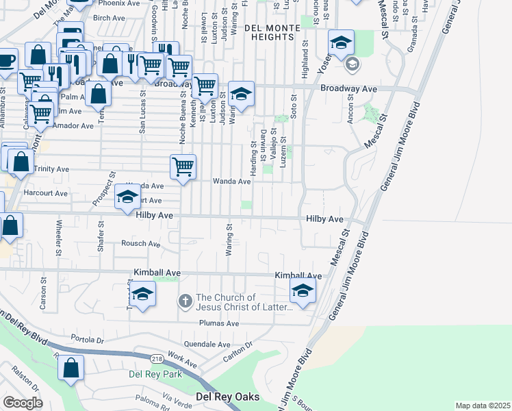map of restaurants, bars, coffee shops, grocery stores, and more near 1224 Harding Street in Seaside