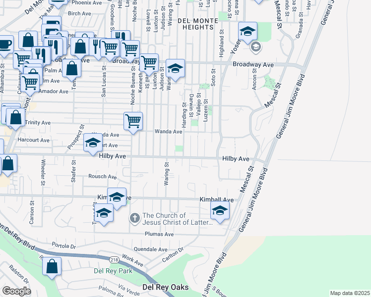 map of restaurants, bars, coffee shops, grocery stores, and more near 1224 Harding Street in Seaside
