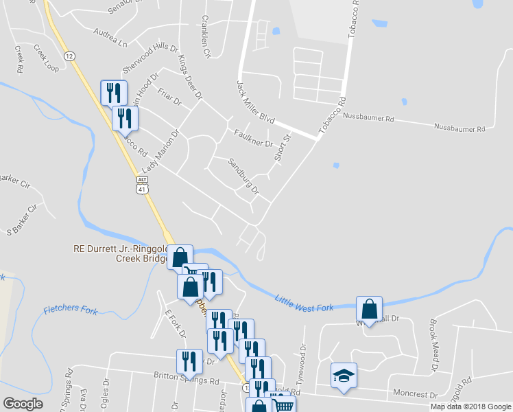 map of restaurants, bars, coffee shops, grocery stores, and more near 300 Eggars Court in Clarksville