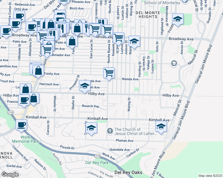 map of restaurants, bars, coffee shops, grocery stores, and more near 1229 Kenneth St in Seaside
