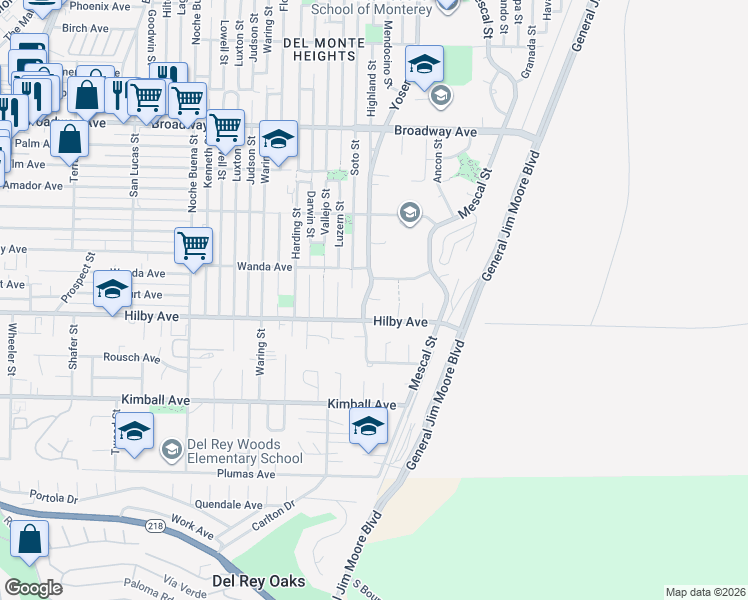 map of restaurants, bars, coffee shops, grocery stores, and more near 2 Valencia Court in Seaside