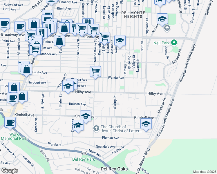 map of restaurants, bars, coffee shops, grocery stores, and more near 1228 Luxton St in Seaside