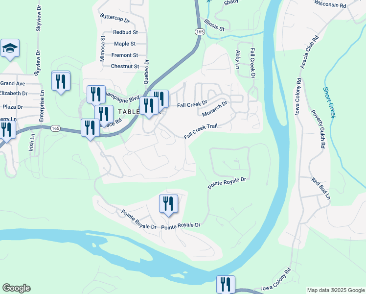 map of restaurants, bars, coffee shops, grocery stores, and more near 10 Scenic Court in Branson