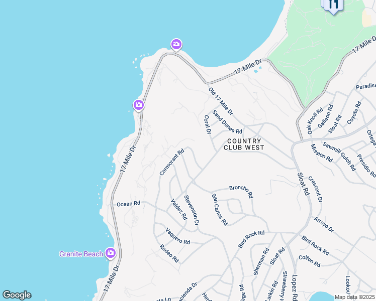 map of restaurants, bars, coffee shops, grocery stores, and more near 2983 Cormorant Road in Del Monte Forest