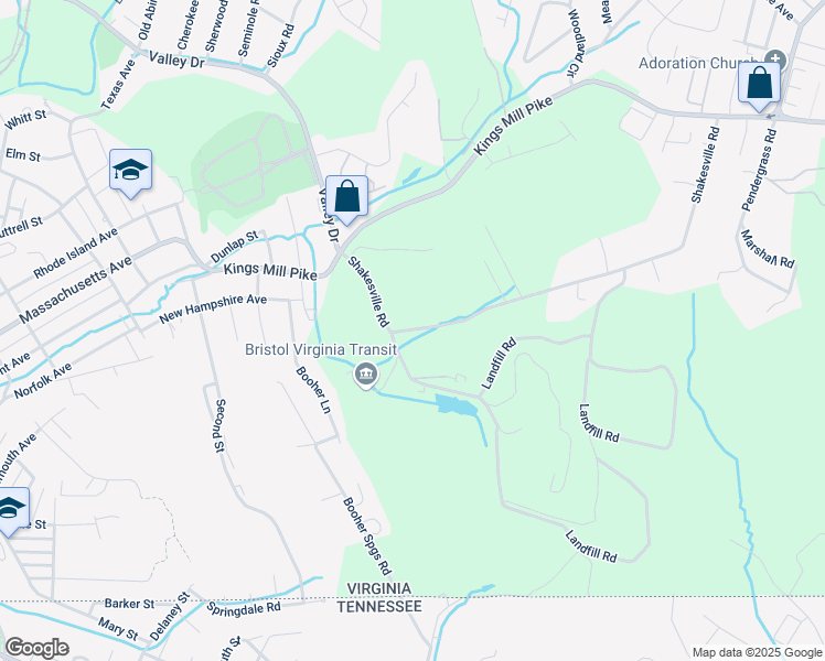map of restaurants, bars, coffee shops, grocery stores, and more near 2105 Shakesville Road in Bristol