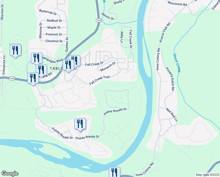 map of restaurants, bars, coffee shops, grocery stores, and more near 1726 Pointe Royale Drive in Branson