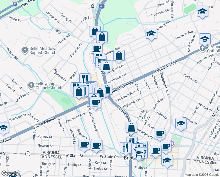 map of restaurants, bars, coffee shops, grocery stores, and more near in 