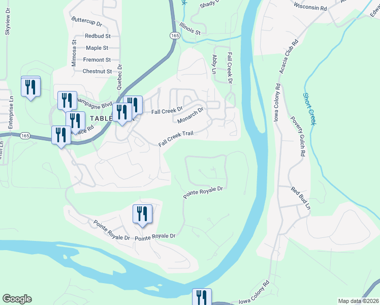 map of restaurants, bars, coffee shops, grocery stores, and more near 1726 Pointe Royale Drive in Branson