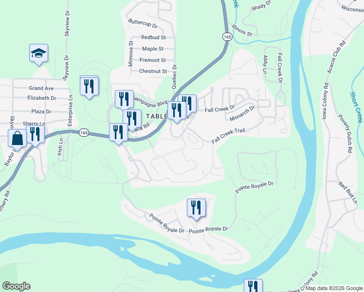 map of restaurants, bars, coffee shops, grocery stores, and more near 301 Willow Bend in Branson