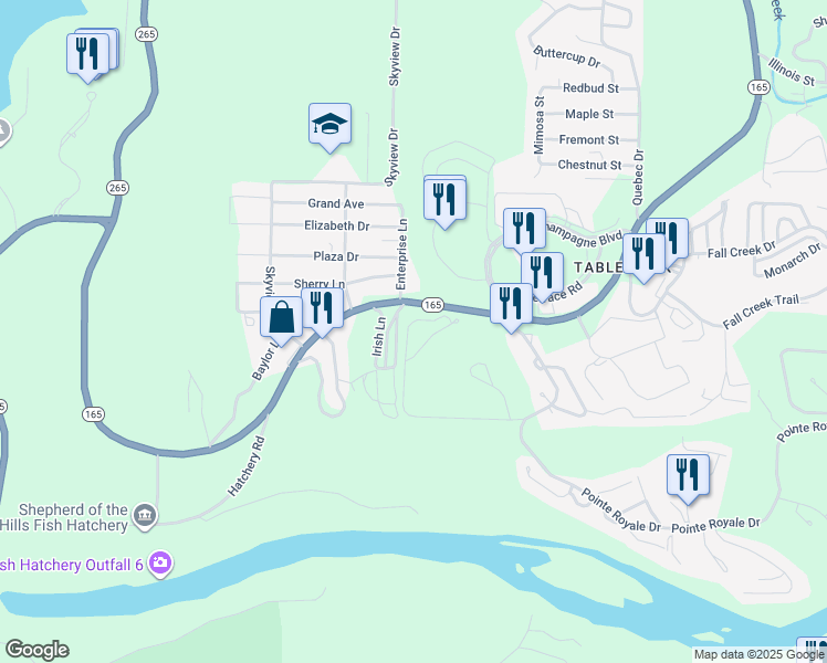 map of restaurants, bars, coffee shops, grocery stores, and more near 189 Avondale Drive in Branson