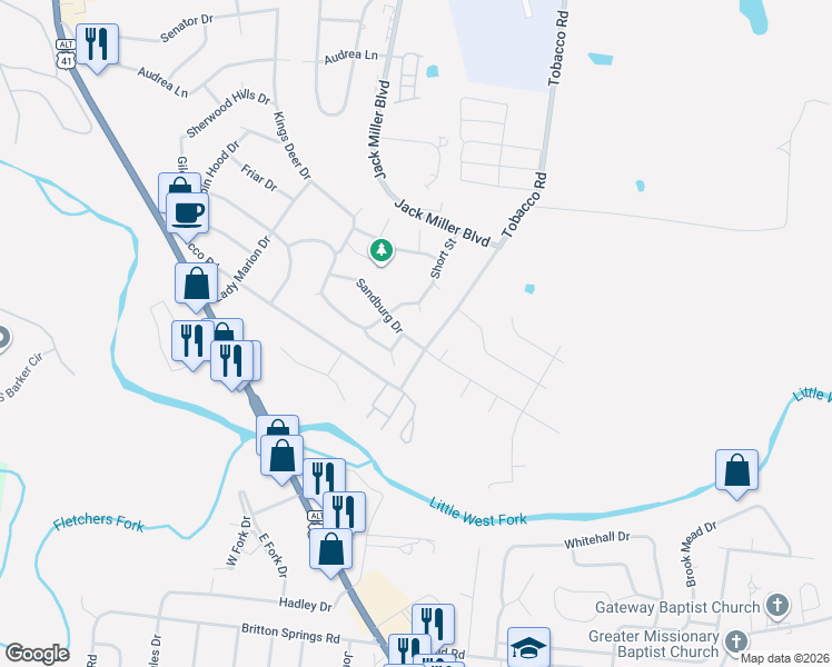 map of restaurants, bars, coffee shops, grocery stores, and more near 300 Eggars Court in Clarksville