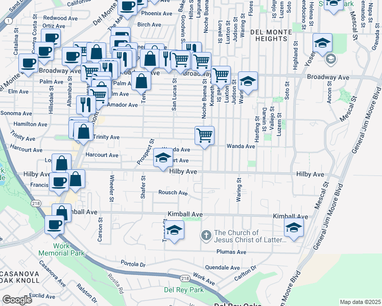 map of restaurants, bars, coffee shops, grocery stores, and more near 1266 Wanda Avenue in Seaside