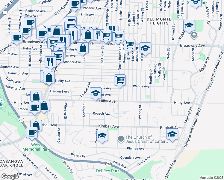 map of restaurants, bars, coffee shops, grocery stores, and more near 1266 Wanda Avenue in Seaside
