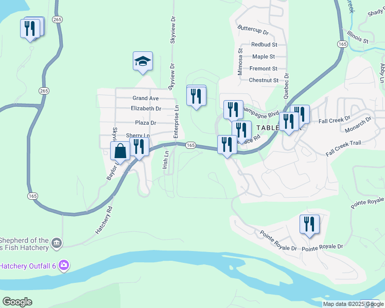 map of restaurants, bars, coffee shops, grocery stores, and more near 138 Hampshire Drive in Branson