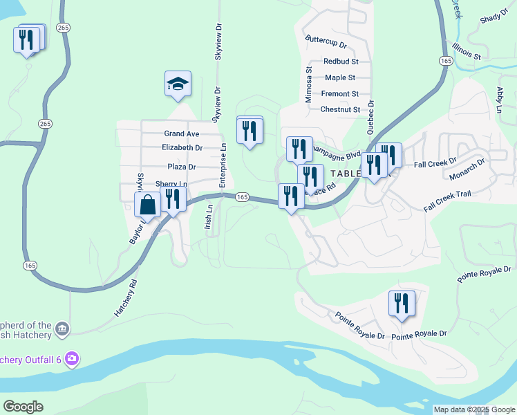 map of restaurants, bars, coffee shops, grocery stores, and more near 248 Avondale Drive in Branson