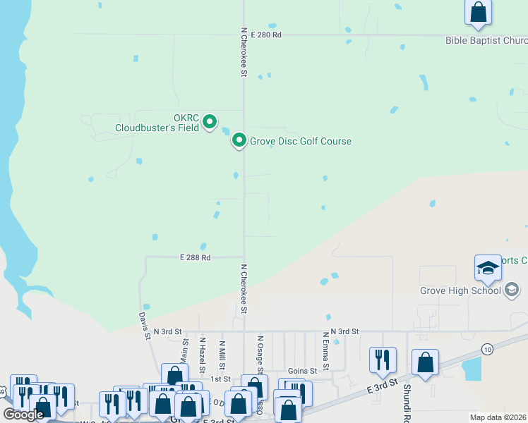 map of restaurants, bars, coffee shops, grocery stores, and more near 28649 South 621 Court in Grove