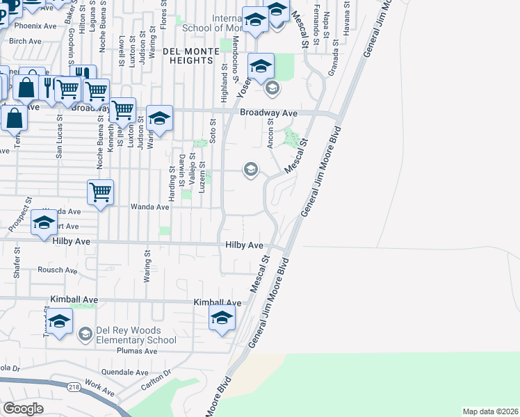 map of restaurants, bars, coffee shops, grocery stores, and more near 1305 Mescal Street in Seaside