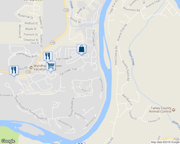 map of restaurants, bars, coffee shops, grocery stores, and more near 24 Fall Creek TRL 123 1 TRL in Branson