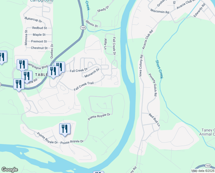 map of restaurants, bars, coffee shops, grocery stores, and more near 24 Fall Creek TRL 123 5A Trail in Branson