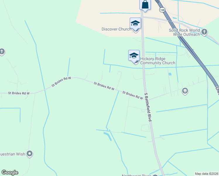 map of restaurants, bars, coffee shops, grocery stores, and more near 221 Saint Brides Road West in Chesapeake