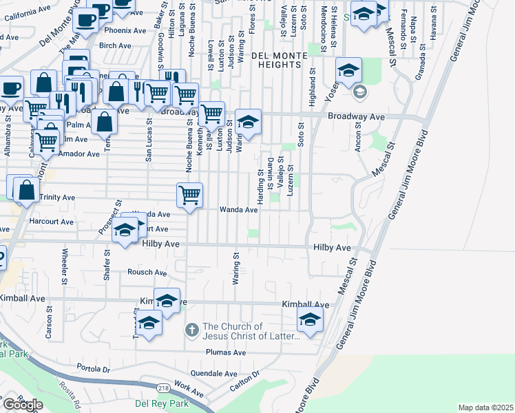 map of restaurants, bars, coffee shops, grocery stores, and more near 1289 Darwin Street in Seaside
