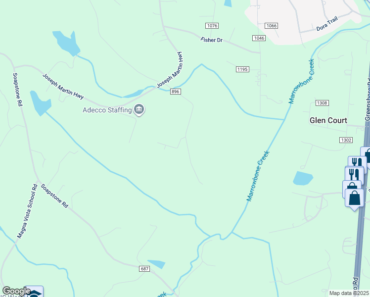 map of restaurants, bars, coffee shops, grocery stores, and more near 392 Memory Lane in Martinsville