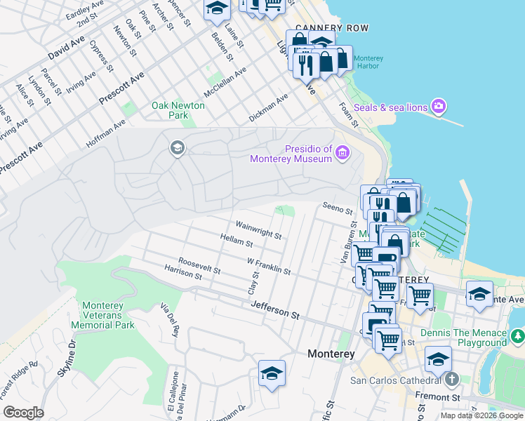 map of restaurants, bars, coffee shops, grocery stores, and more near 926 Margaret Street in Monterey