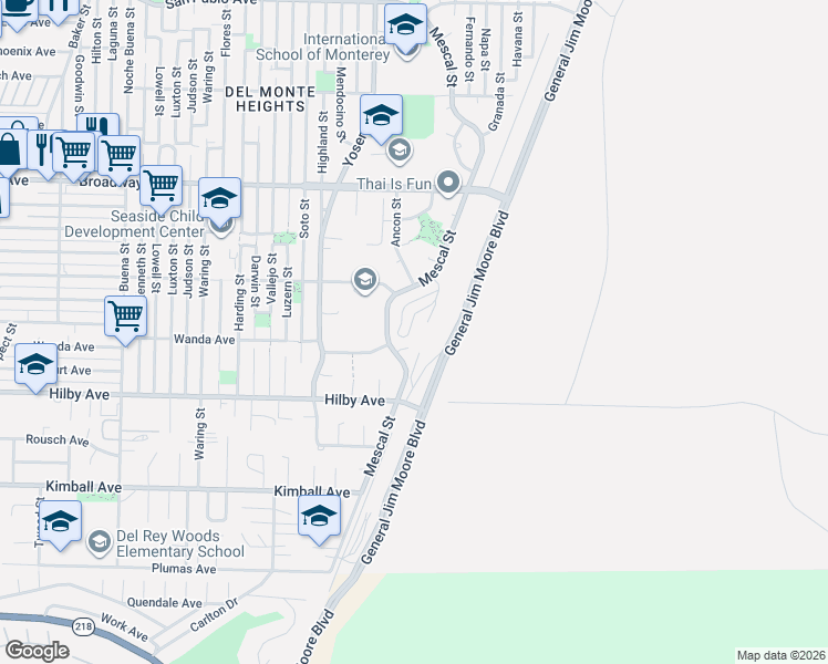 map of restaurants, bars, coffee shops, grocery stores, and more near 1326 Skyview Drive in Seaside