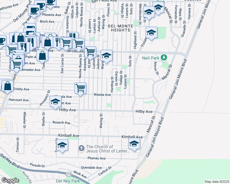 map of restaurants, bars, coffee shops, grocery stores, and more near 1289 Darwin Street in Seaside