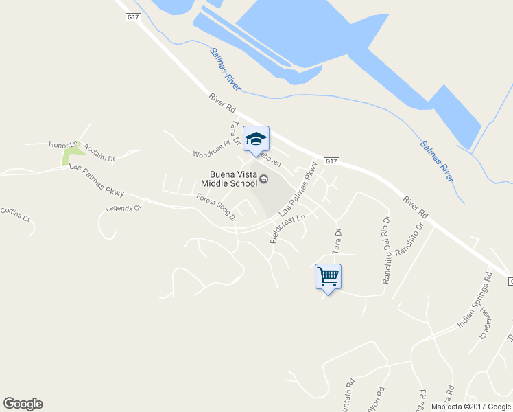 map of restaurants, bars, coffee shops, grocery stores, and more near 19215 Sunridge Place in Salinas