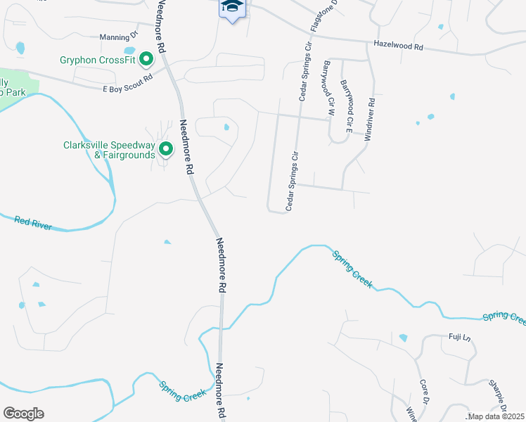 map of restaurants, bars, coffee shops, grocery stores, and more near 1517 Cedar Springs Circle in Clarksville