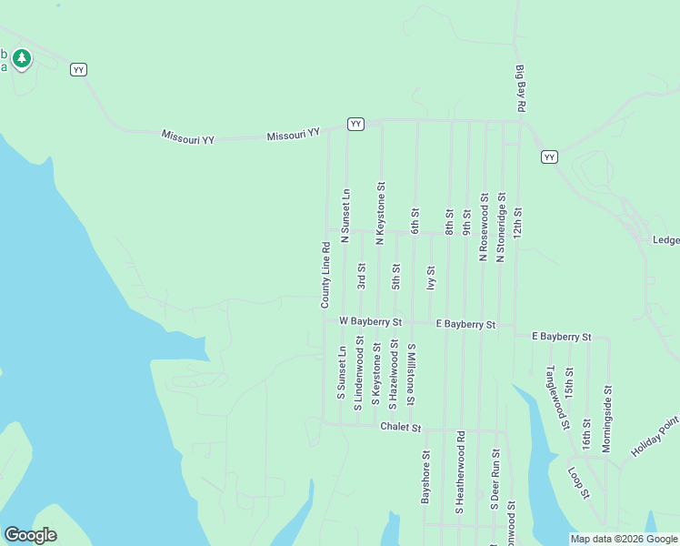 map of restaurants, bars, coffee shops, grocery stores, and more near 1-235 North Sunset Lane in Shell Knob
