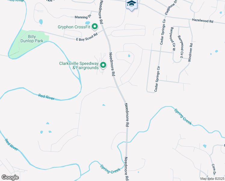 map of restaurants, bars, coffee shops, grocery stores, and more near 1394 Needmore Road in Clarksville
