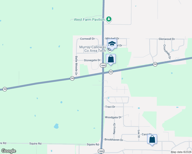 map of restaurants, bars, coffee shops, grocery stores, and more near 2260 Highway 94 in Murray