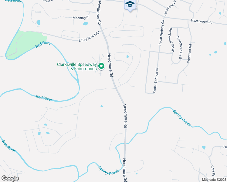 map of restaurants, bars, coffee shops, grocery stores, and more near 1451 Needmore Road in Clarksville