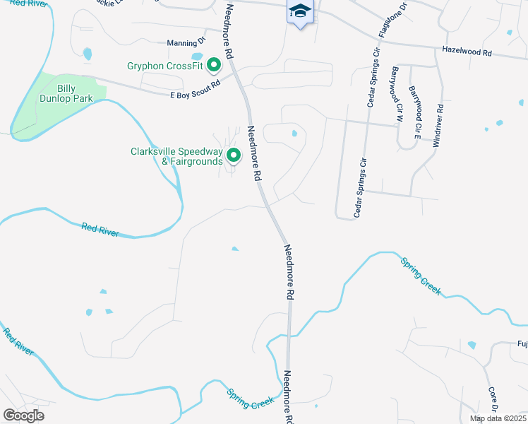 map of restaurants, bars, coffee shops, grocery stores, and more near 1451 Needmore Road in Clarksville
